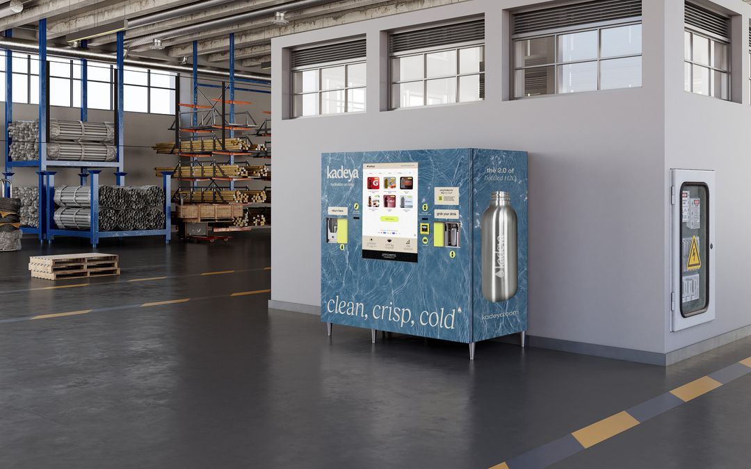 A Kadeya closed-loop water vending station in an industrial warehouse